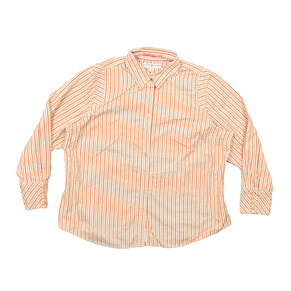 Tommy Hilfiger Woman Size 20 Button Down Shirt Orange White Vertical Stripe Seer - Picture 1 of 8